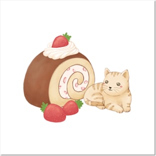 Cute Cat and Dessert Illustration Posters and Art